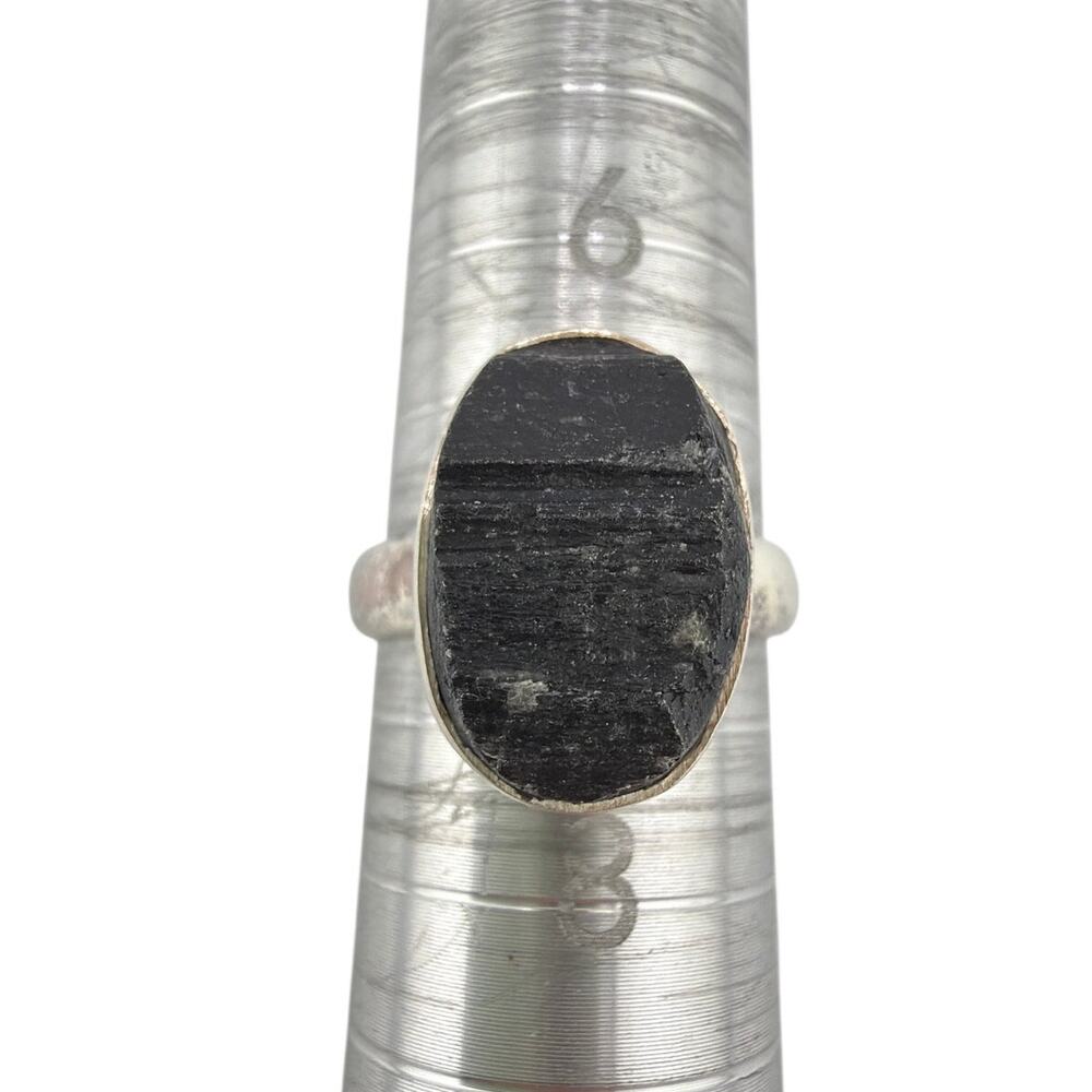 925 Sterling Silver Rough Black Tourmaline Bezel Ring Size 7